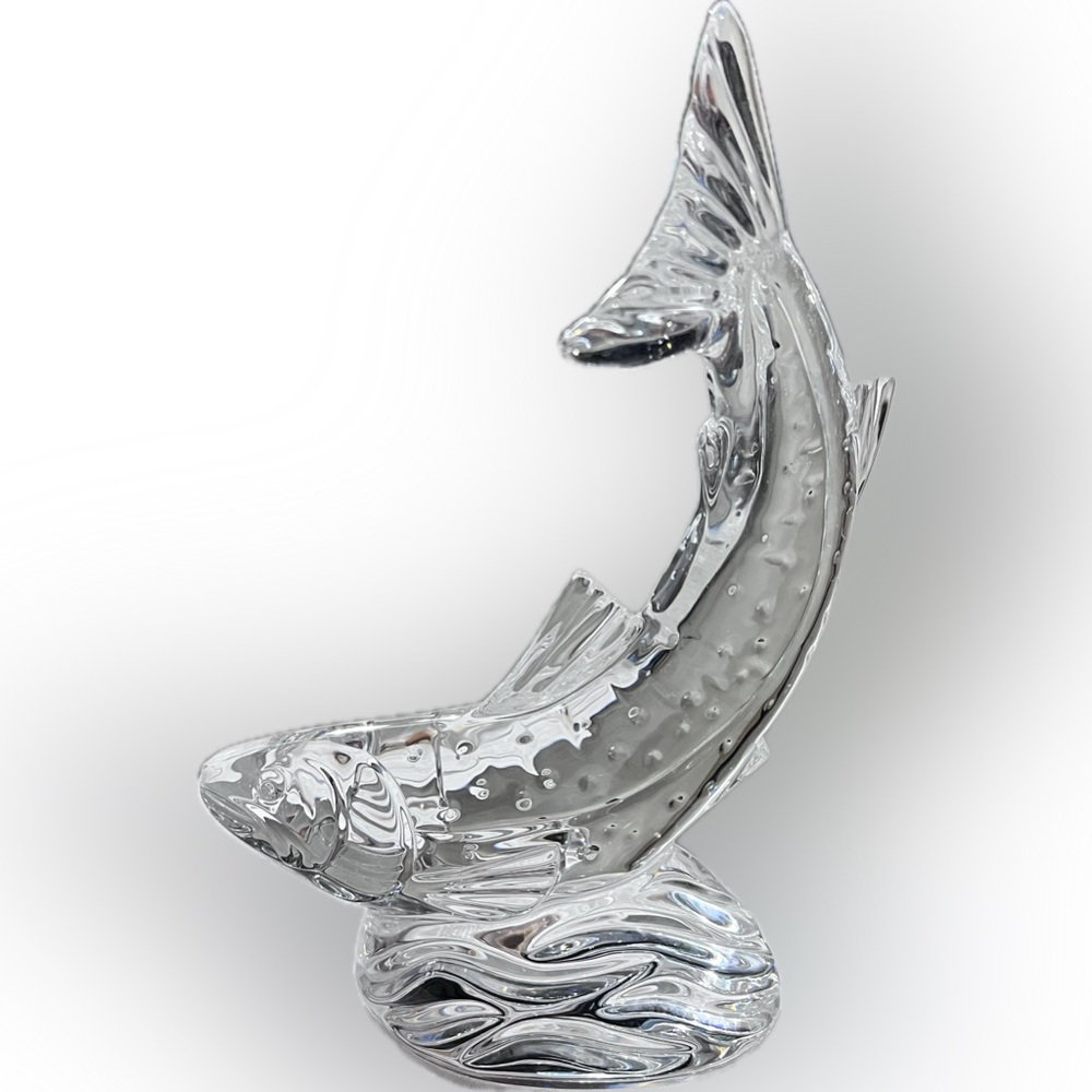 Waterford Crystal Jumping Salmon Sculpture – 9” Retired, NWOB